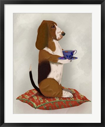 Framed Basset Hound Taking Tea Print