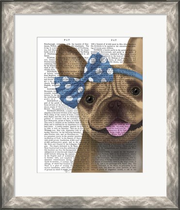 Framed French Bulldog and Blue Bow Print