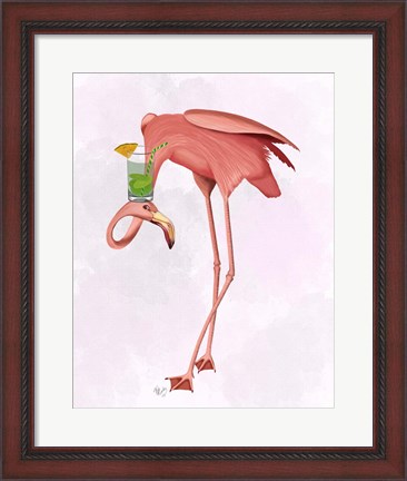 Framed Flamingo and Cocktail 1 Print