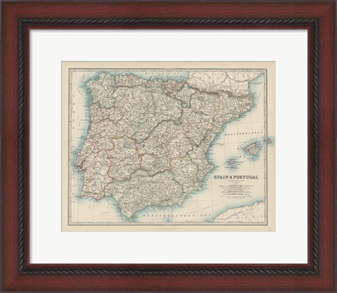 Framed Map of Spain &amp; Portugal Print