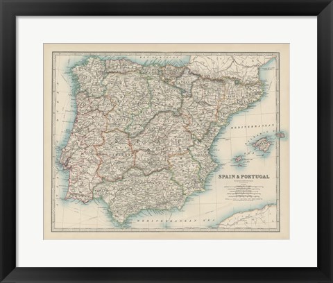 Framed Map of Spain &amp; Portugal Print
