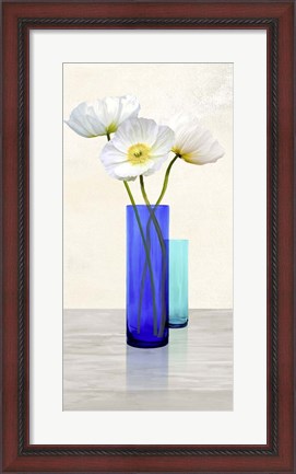 Framed Poppies in crystal vases (Aqua II) Print