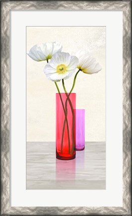 Framed Poppies in crystal vases (Purple II) Print