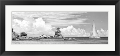 Framed Sailboat at La Digue, Seychelles (BW) Print