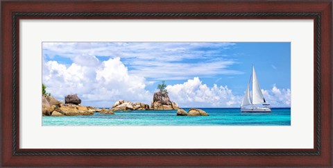 Framed Sailboat at La Digue, Seychelles Print