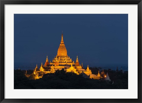 Framed Myanmar, Bagan A Giant Stupa Is Lit At Night On The Plains Of Bagan Print