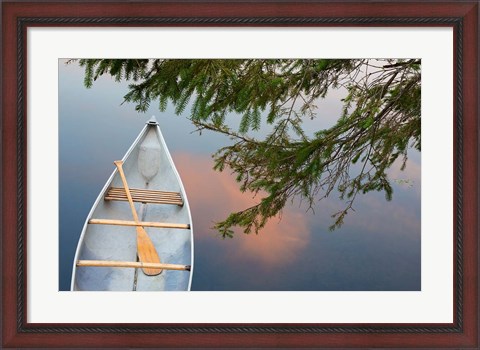 Framed Canada, Quebec, Eastman Canoe On Lake At Sunset Print