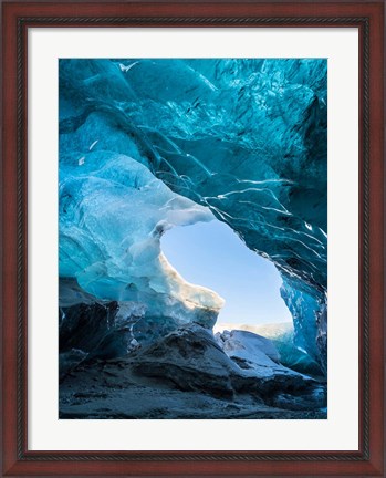 Framed Ice Cave In The Glacier Breidamerkurjokull Print