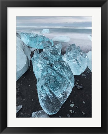 Framed Icebergs On Black Volcanic Beach Vatnajokull, Iceland Print