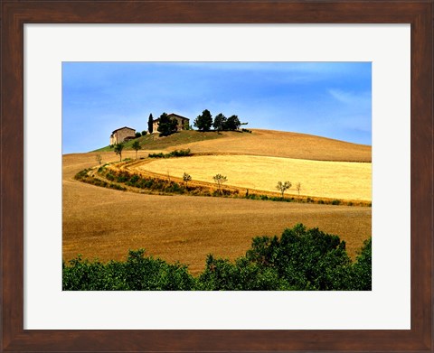 Framed Italy, Tuscany, Farmhouse And Fields Print