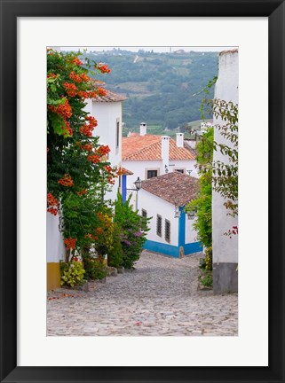 Framed Portugal, Obidos Leira District Cobblestone Walkway Print