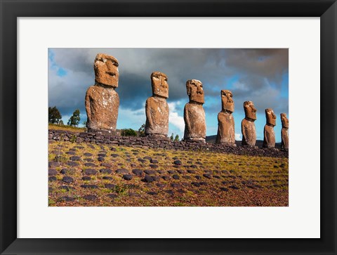 Framed Easter Island, Chile A Row Of Moai Statues Print