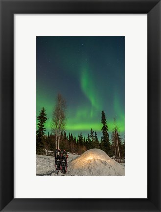 Framed Alaska, Fairbanks A Quinzee Snow Shelter And Aurora Borealis Print