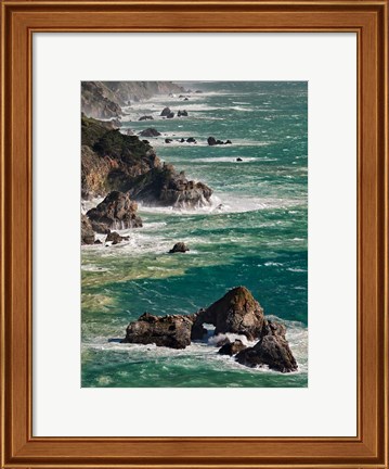 Framed California, Big Sur Waves Hit Coast And Rocks Print