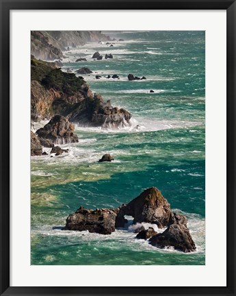 Framed California, Big Sur Waves Hit Coast And Rocks Print