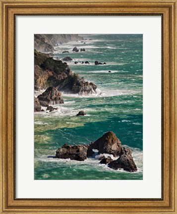 Framed California, Big Sur Waves Hit Coast And Rocks Print