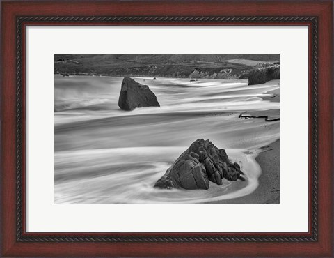 Framed Garrapata Beach Coastal Boulders (BW) Print
