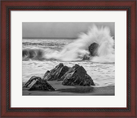 Framed California, Garrapata Beach, Crashing Surf (BW) Print