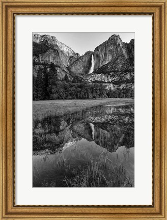 Framed Reflective Pool In Upper Yosemite Falls (BW) Print