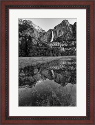 Framed Reflective Pool In Upper Yosemite Falls (BW) Print