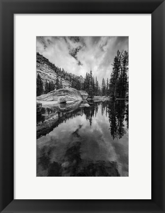 Framed Reflective Lake At Yosemite NP (BW) Print