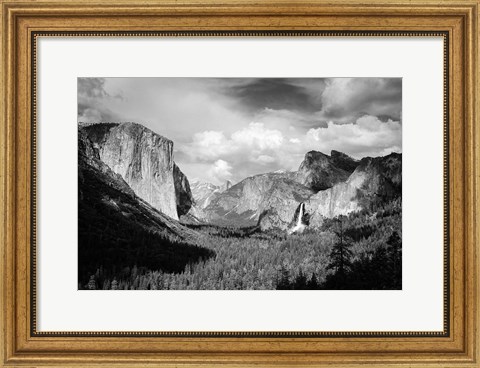 Framed Panoramic View Of Yosemite Valley (BW) Print