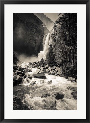 Framed Lower Yosemite Falls, Yosemite National Park (BW) Print