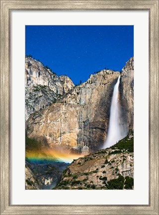 Framed Moonbow And Starry Sky Over Yosemite Falls, California Print