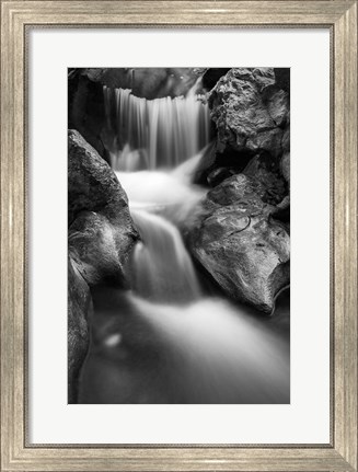 Framed Cascade On Hare Creek (BW) Print