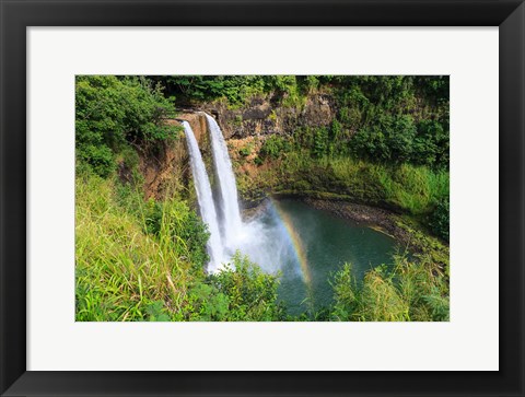 Framed Rainbow In Wailua Falls, Kauai, Hawaii Print