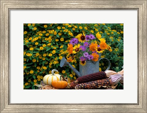 Framed Autumn Display Of Flowers Print