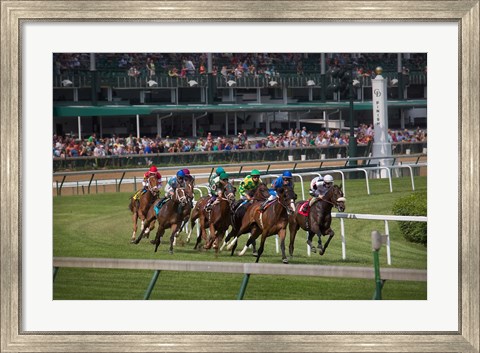 Framed Horses Racing On Turf At Churchill Downs, Kentucky Print