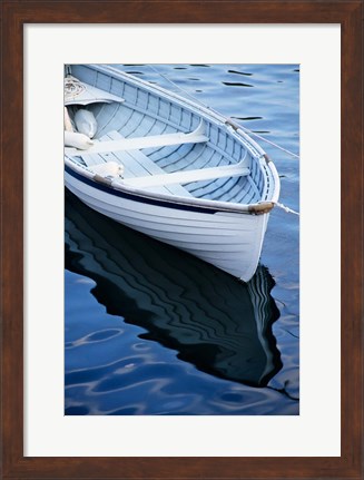 Framed Dinghy Moored At Dock, Rockport, Maine Print