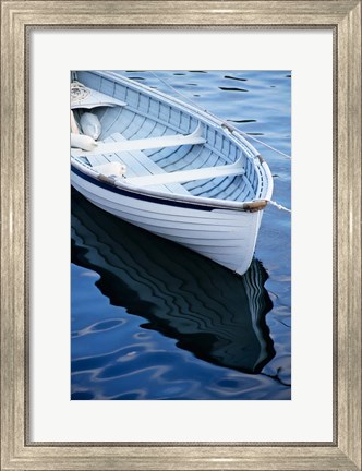 Framed Dinghy Moored At Dock, Rockport, Maine Print