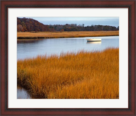 Framed Boat Anchored In Mousam River, Maine Print