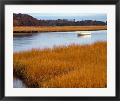 Framed Boat Anchored In Mousam River, Maine Print