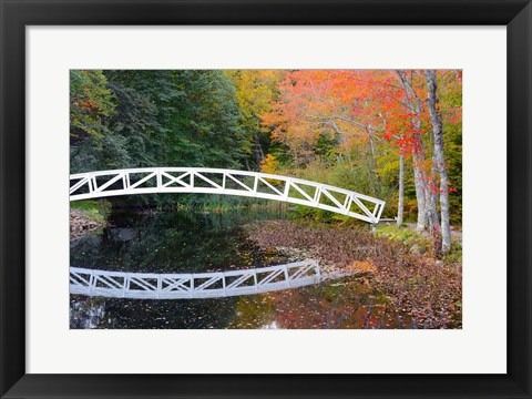 Framed White Footbridge In Autumn, Somesville, Maine Print