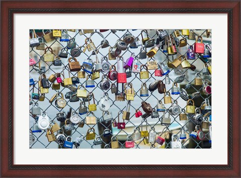 Framed Love Locks On A Fence, Portland, Maine Print