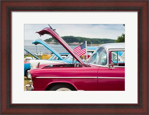 Framed 1950&#39;s Red Fuzzy Dice At An Antique Car Show Print
