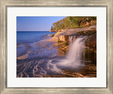 Framed Waterfall Flows Across Sandstone Shore At Miners Beach Print