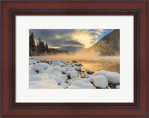 Framed Winter Sunrise Over The Flathead River, Montana Print