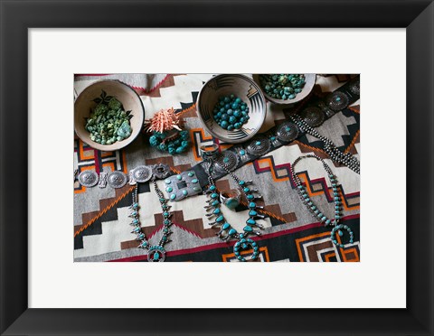 Framed Display Of Turquoise Accessories, Santa Fe, New Mexico Print