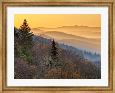 Framed Sunrise From The Oconaluftee Valley Overlook, North Carolina Print