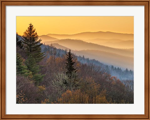 Framed Sunrise From The Oconaluftee Valley Overlook, North Carolina Print