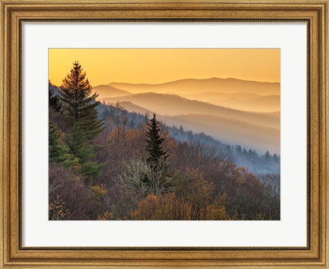 Framed Sunrise From The Oconaluftee Valley Overlook, North Carolina Print