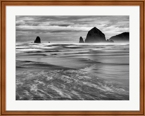 Framed Cannon Beach, Oregon (BW) Print
