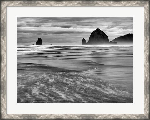 Framed Cannon Beach, Oregon (BW) Print