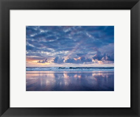 Framed Sunset From North Jetty Beach, Oregon Print