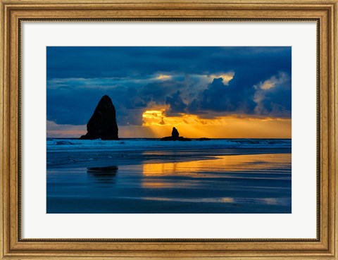 Framed Sunset On Needles Seastack Of Cannon Beach, Oregon Print