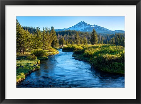 Framed Mt Bachelor And The Deschutes River, Oregon Print